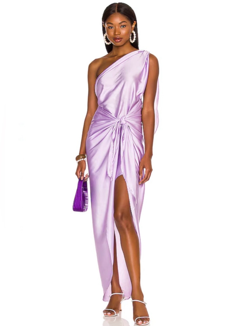 Baobab Collection One-Shoulder Lavender Satin Dress